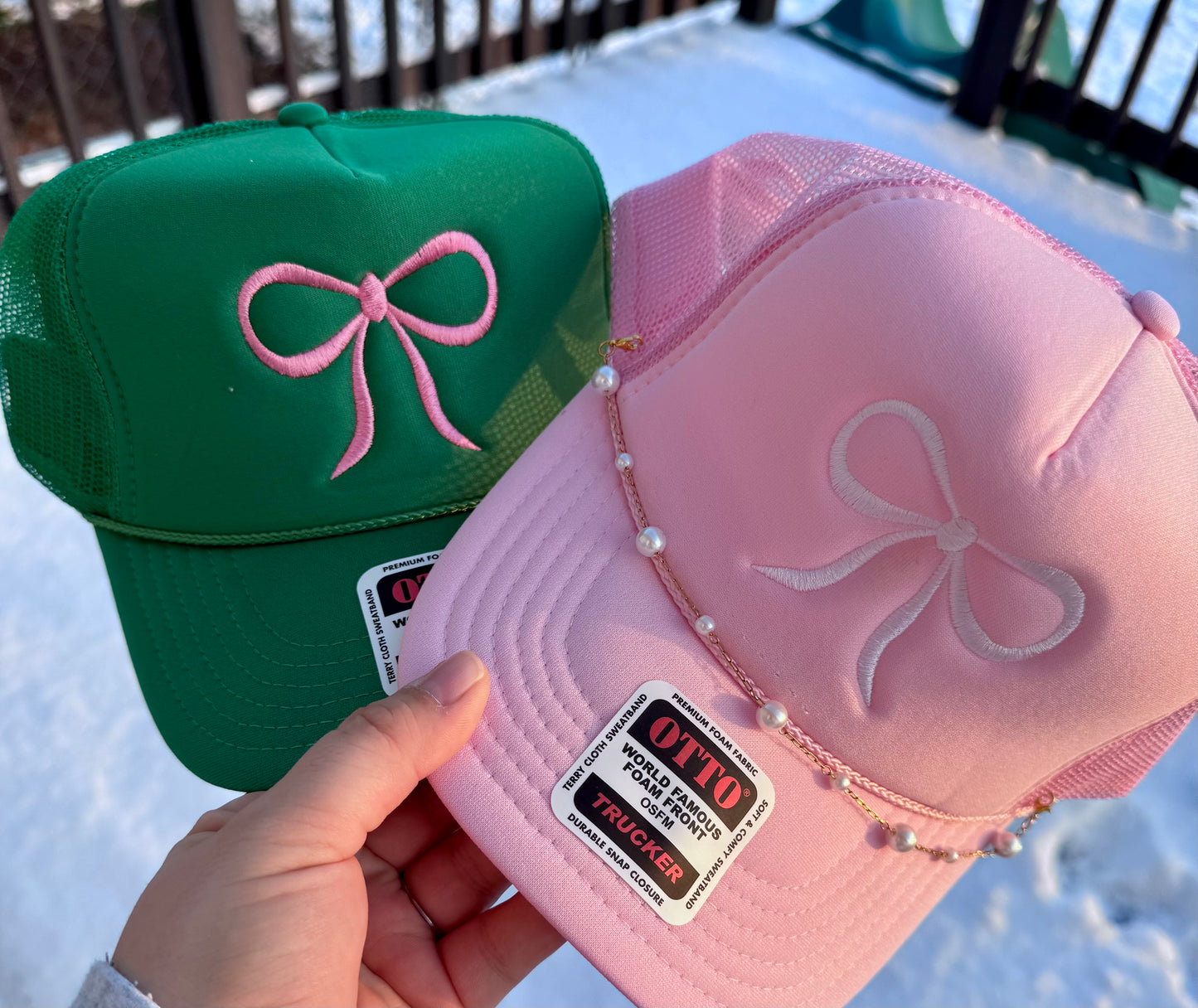 Bow Trucker- pink/ green ready to ship