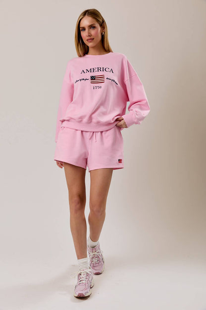 HIGH RISE USA FLAG EMBO SWEATSHORTS