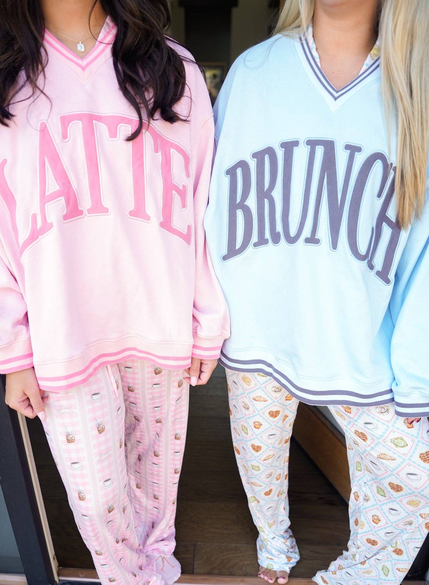 Latte - Pink Vintage V-Neck Sweatshirt
