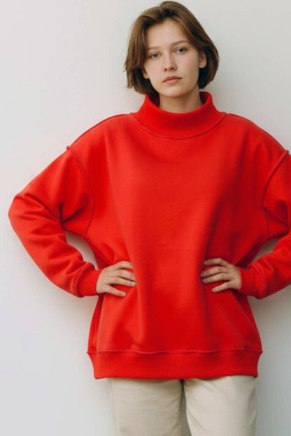 IT2594-BLANK2 | Solid Reversible Mock Neck Sweatshirt Top