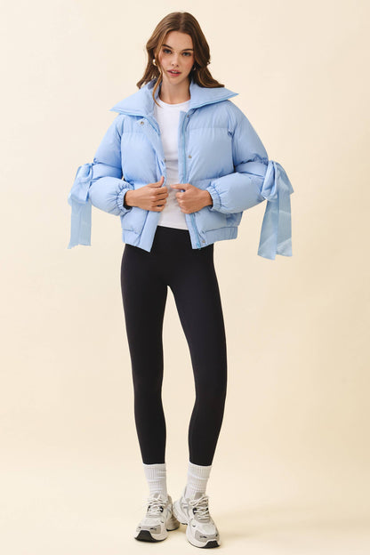 Puffer Jacket With Bow Knot Elbow String