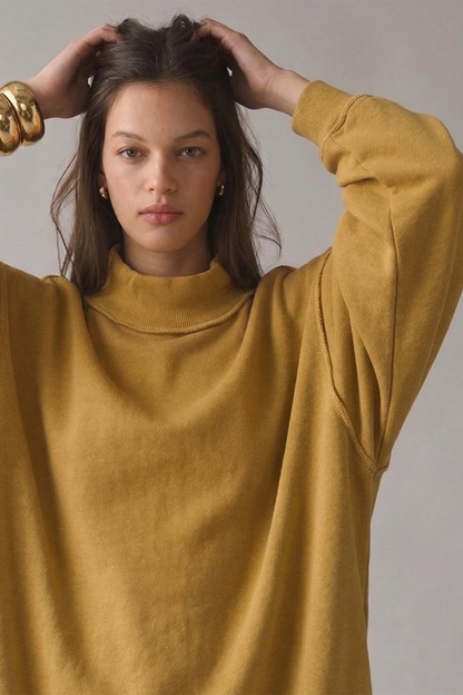 IT2594-BLANK2 | Solid Reversible Mock Neck Sweatshirt Top