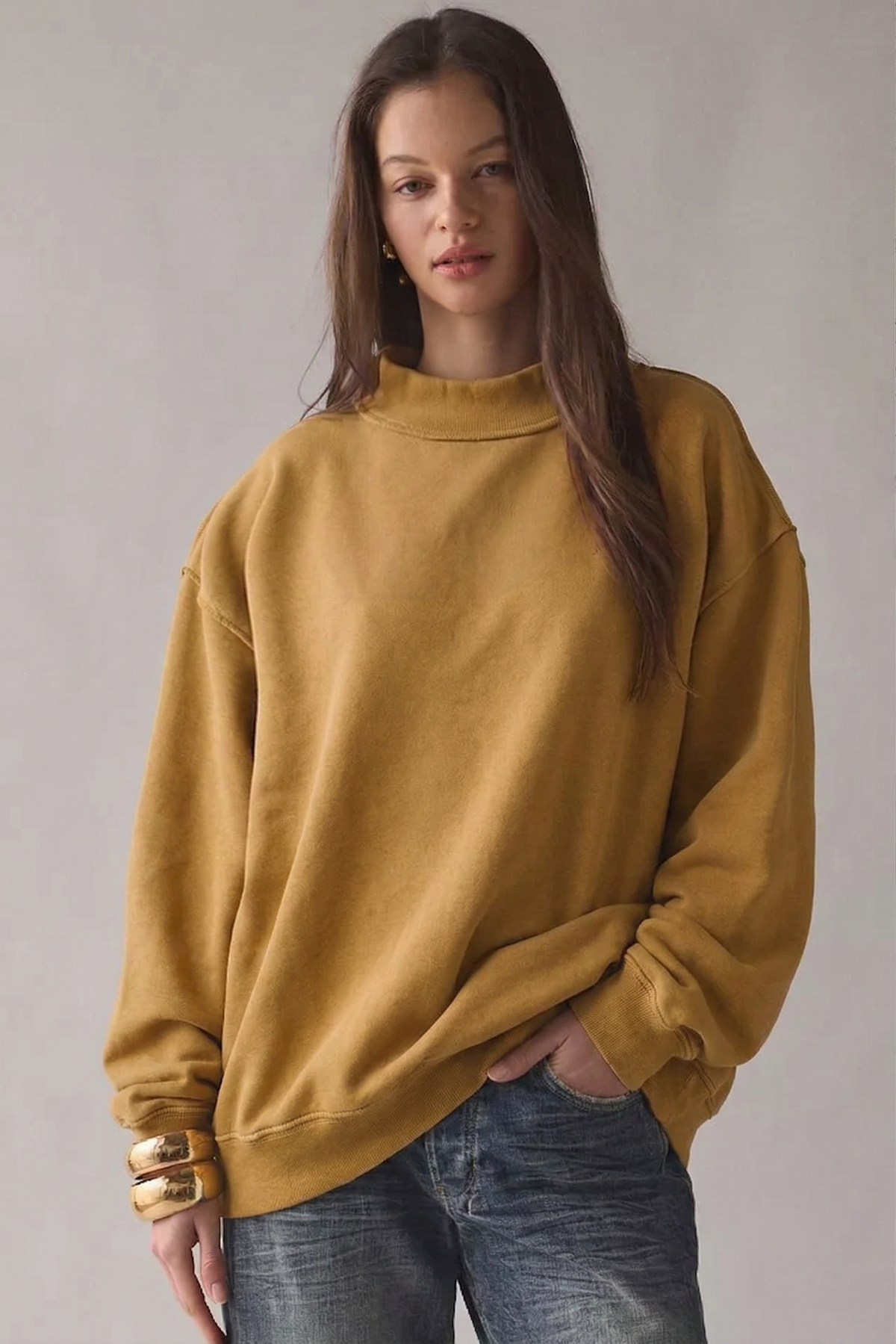IT2594-BLANK2 | Solid Reversible Mock Neck Sweatshirt Top