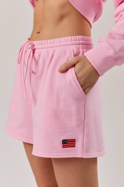 HIGH RISE USA FLAG EMBO SWEATSHORTS