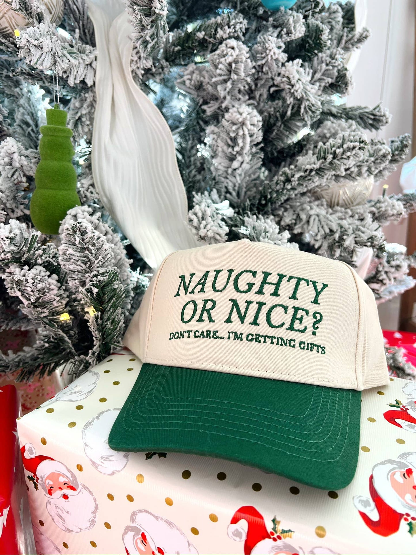 Naughty or Nice? Don't Care - Green Vintage Trucker Hat- RTS