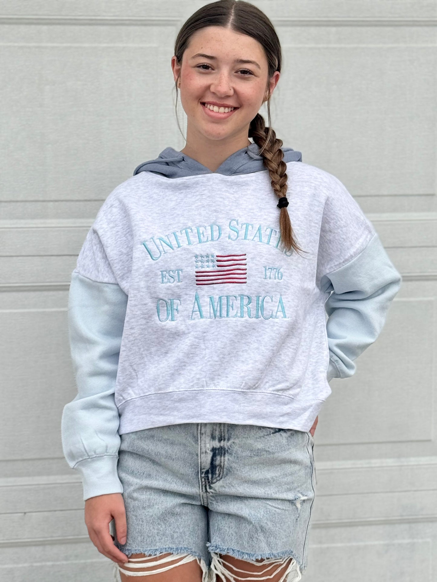 USA colorblock cropped crew