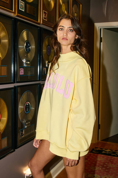 DELULU 'DELULU' Embroidered Mock Neck Sweatshirt