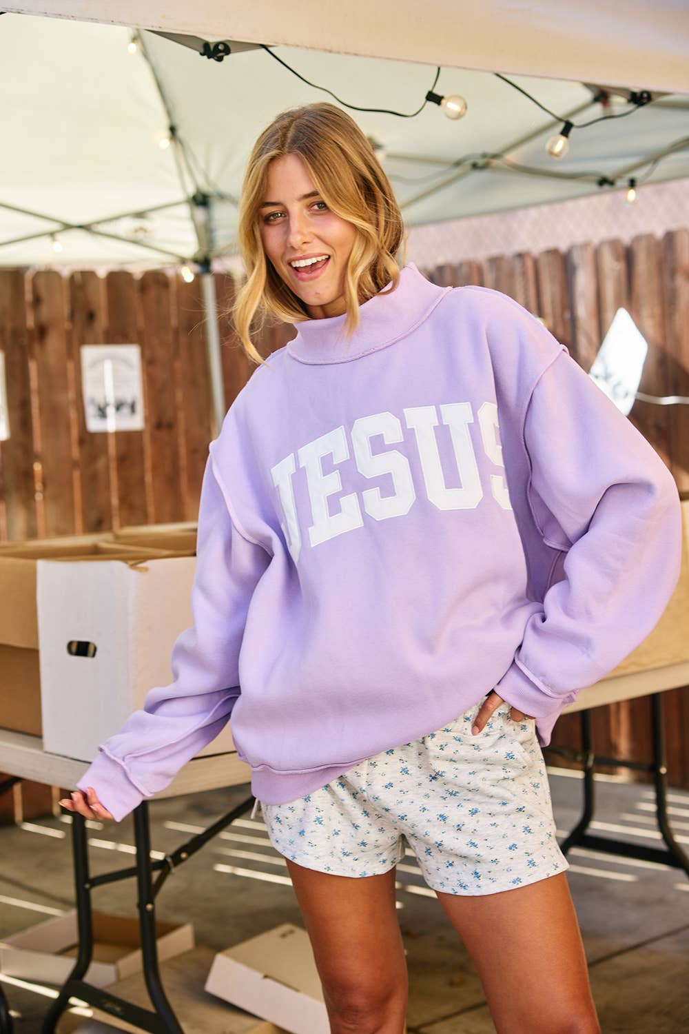 JESUS  Embroidered Mock Neck Sweatshirt