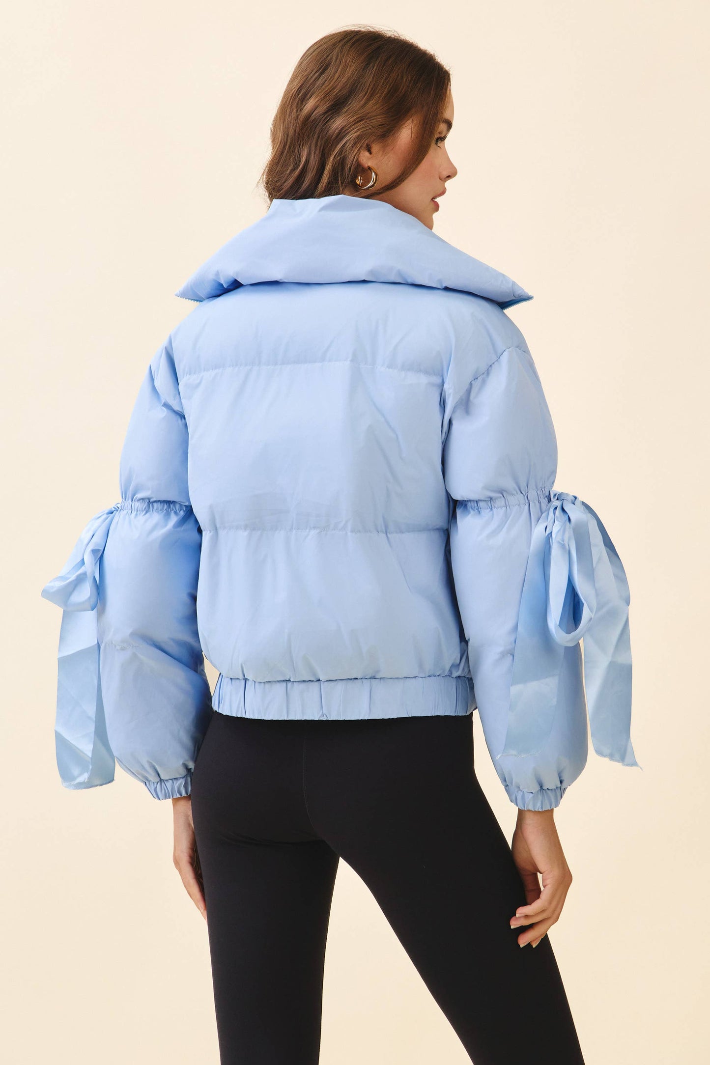 Puffer Jacket With Bow Knot Elbow String