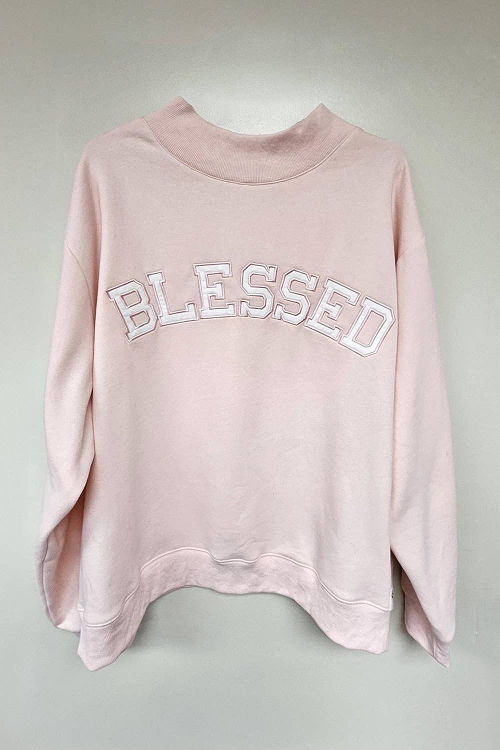 BLESSED' Embroidered Mockneck Sweatshirt