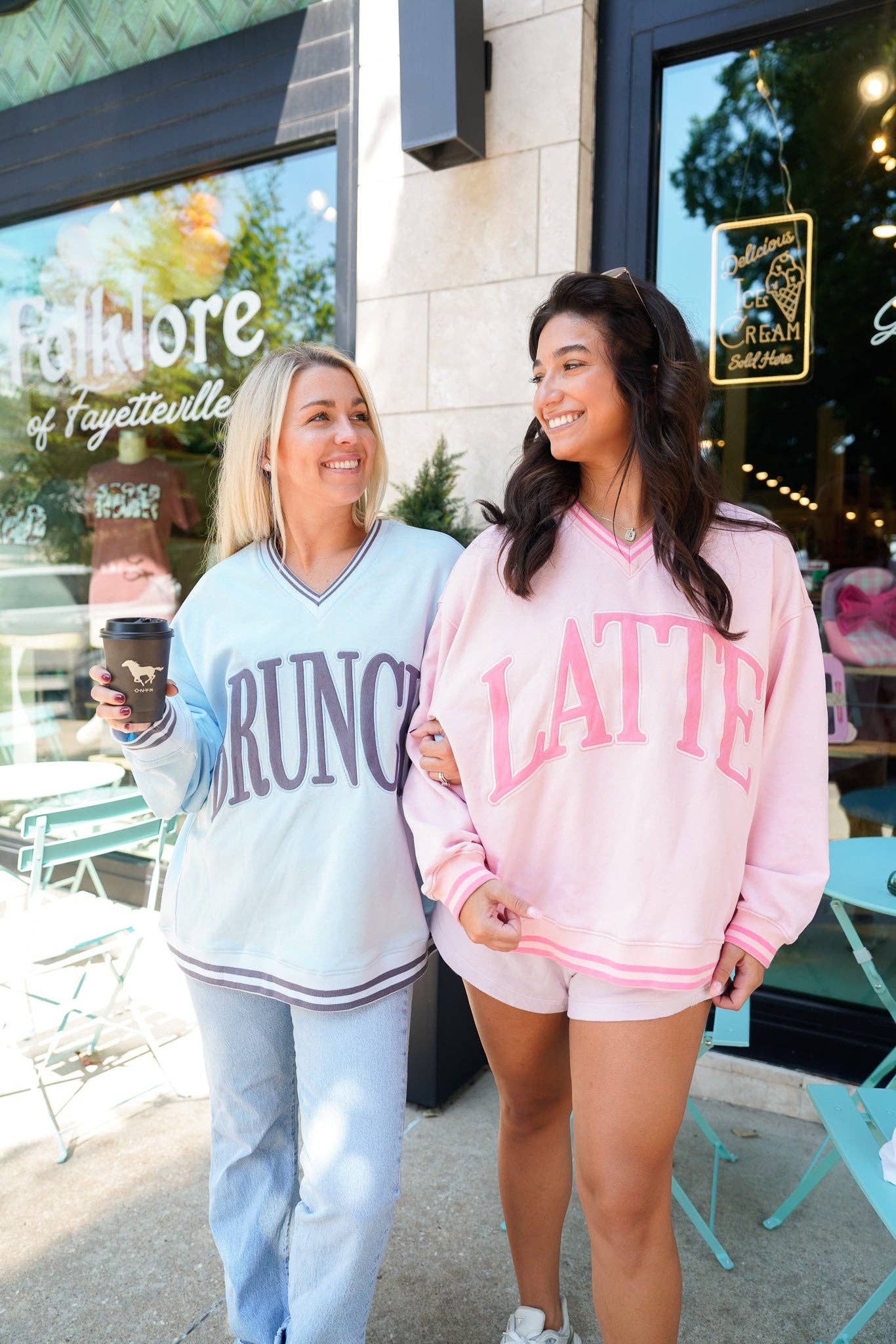 Latte - Pink Vintage V-Neck Sweatshirt