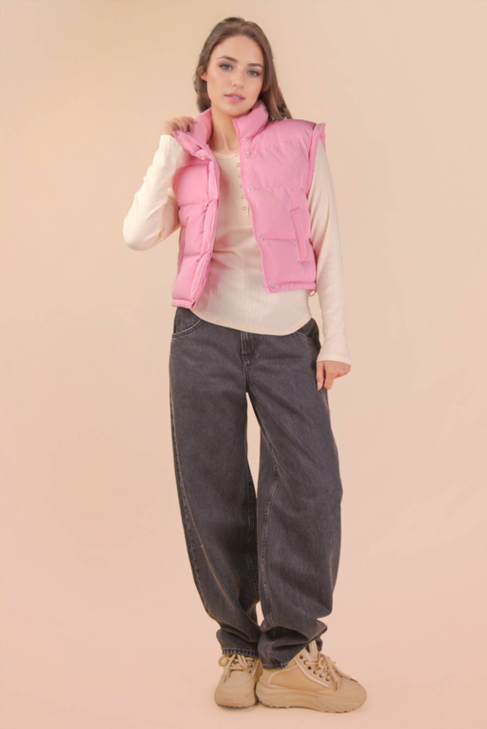 Mock Neck Casual Puffer Vest
