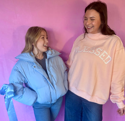 Puffer Jacket With Bow Knot Elbow String