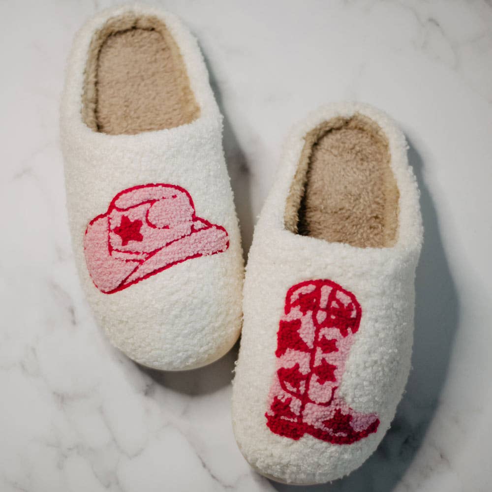Boot and Cowgirl Hat Western Slippers- RTS