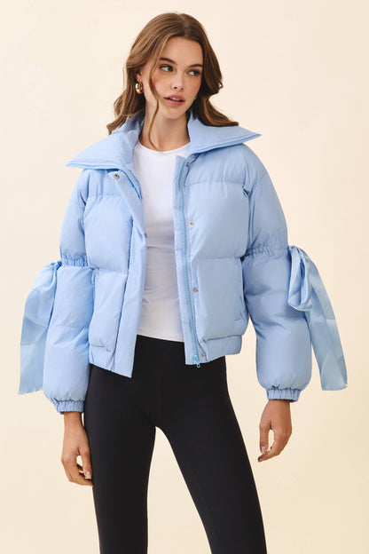 Puffer Jacket With Bow Knot Elbow String