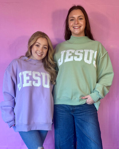 JESUS  Embroidered Mock Neck Sweatshirt