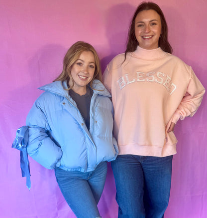 Puffer Jacket With Bow Knot Elbow String