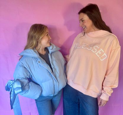 Puffer Jacket With Bow Knot Elbow String