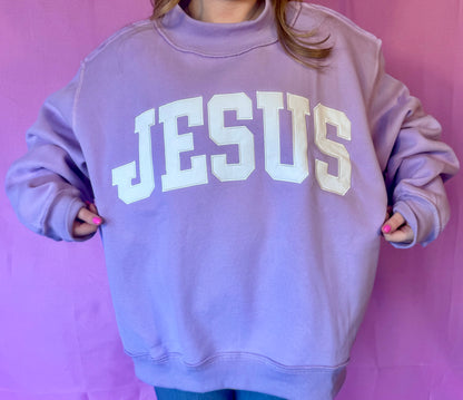 JESUS  Embroidered Mock Neck Sweatshirt