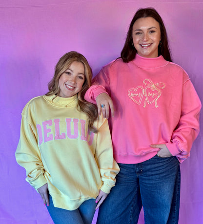 DELULU 'DELULU' Embroidered Mock Neck Sweatshirt