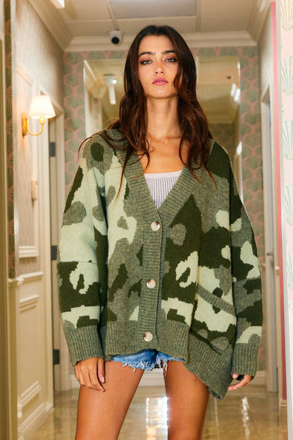 Oversized Camouflage Pullover Sweater Cardigan