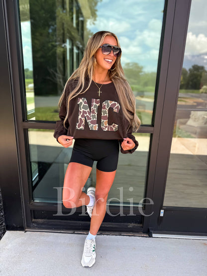 Custom Duck Camo State Dark Chocolate Graphic Crewneck- RTS