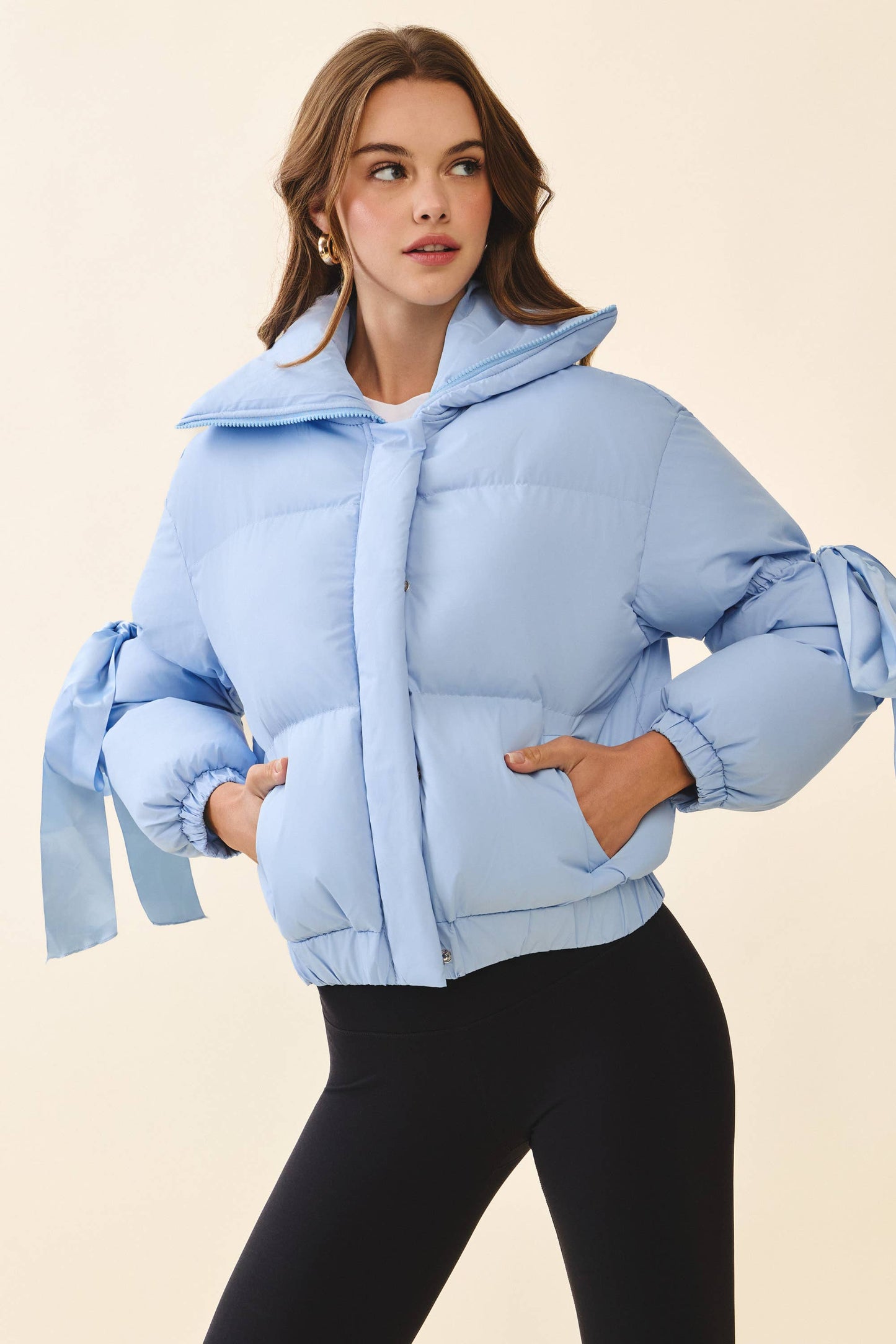 Puffer Jacket With Bow Knot Elbow String