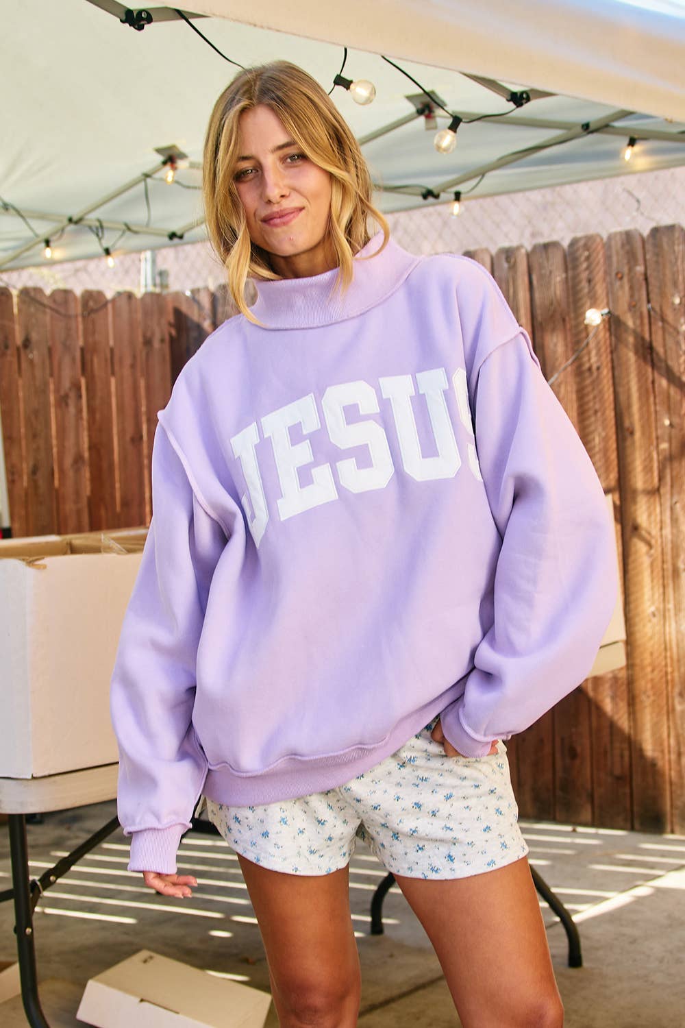 JESUS  Embroidered Mock Neck Sweatshirt
