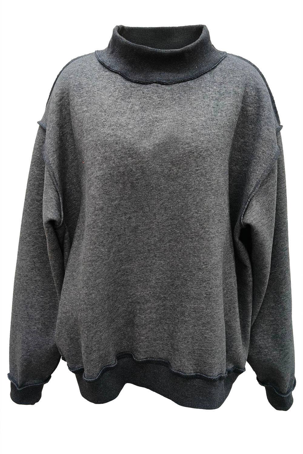 IT2594-BLANK2 | Solid Reversible Mock Neck Sweatshirt Top